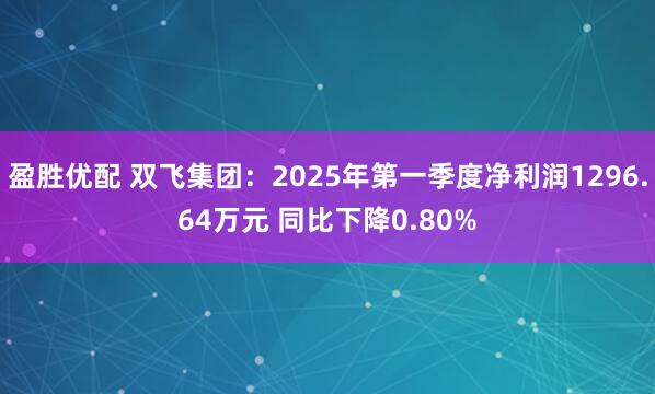 盈胜优配 双飞集团：2025年第一季度净利润1296.64万元 同比下降0.80%